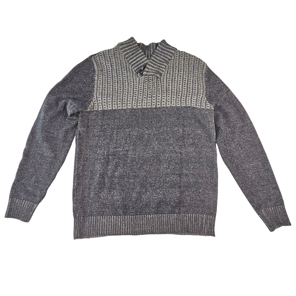 90s Method Mens Shawl Collar Sweater Grey Marl Knit Y2K Waffle Knit Chest  Large
